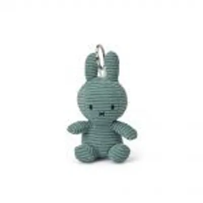 A small, green, corded Miffy bunny keychain is shown against a white background.