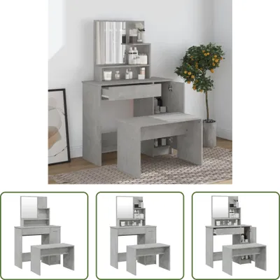 Produktbild von The Living Store Schminktisch-Set Betongrau 86,5x35x136 cm