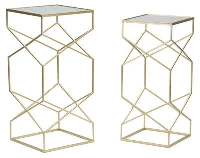 Imagen del producto de Mauro Ferretti, juego de dos mesitas auxiliares Glassy, dimensiones: 31,5x31,5x68 y 28x28x64 cm, color dorado