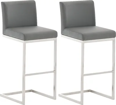 Produktbild von CLP 2er Set Barhocker Paros mit Kunstlederbezug Edelstahl Fußablage bis 240 kg grau