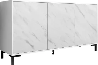 Produktbild von MIRJAN24 Kommode Marmo 150 mit 3 Türen, Kommodenschrank, Stilvoll Sideboardm, Kollektion (Farbe: Weiß / Weißer Marmor)