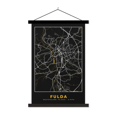 Produktbild von MuchoWow® Textilposter Fulda - Stadtplan - Gold - Karte - Deutschland 60x90 cm mit schwarzem Rahmen - Poster Wohnzimmer