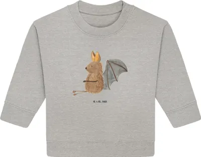 Produktbild von Mr. & Mrs. Panda Organic Baby Pullover Fledermaus Sitzen 6. - 12. Monat - Heather Grey - Geschenk, Lustige Sprüche, Bullover, Fledermäuse, Entspannen, Motivation