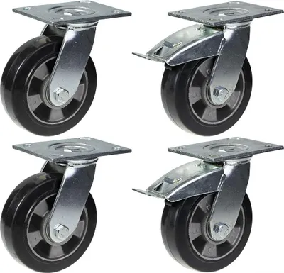 Obrázok produktu pre 152 mm 6" kolieska s čiernou gumou, otočné a brzdové, silná nosnosť 1320 kg, sada 4 ks