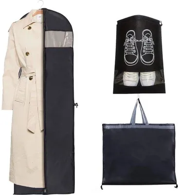 Image de Housse de protection pour vêtements Ibenzoa® de 180 x 60 cm, avec sac à chaussures de 36 x 27 cm – Fabriquée en tissu non tissé, résistante à l'eau et à la poussière, avec fenêtre transparente, poignée en nylon et fermeture éclair en métal