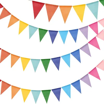 Produktbild von Bunt Wimpelkette Outdoor Wetterfest, 12M Indoor Party Wimpel Girlanden, Wimpelketten Garten mit 36 STK Wimpel, 3 Stück Jute Wimpelketten für Garten, Geburtstag, Kinderzimmer