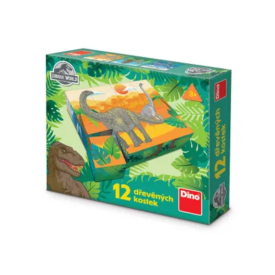 Obrázek produktu pro Dřevěné licenční kostky Jurský svět - 12 kostek