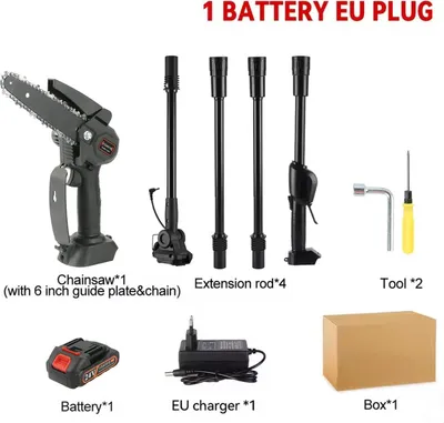 Produktbild von Elektrische Kettensäge - Teleskop-Astsäge 2-in-1 - 15 cm Schwertlänge - Akku-betrieben - Für Baumschnitt - 1 Akku enthalten