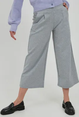 Image de ICHI IHKATE SUS WIDE PA Pantalon femme en tissu stretch coupe droite taille élastique crop length