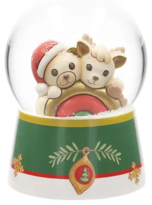 Schneekugel Robin mit Teddy & Regenbogen, 10 cm, Weihnachtsdeko