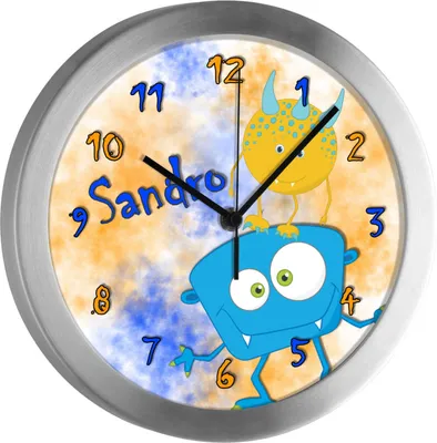 Produktbild von Kinderzimmer Funkwanduhr, Funkuhr Wanduhr Kinder, Monster 25 cm