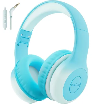 Image de Écouteurs pour enfants avec câble, limiteur de volume à 85 dB, 94 dB, réglage du volume, couleur bleu ciel, connecteur jack 3,5 mm