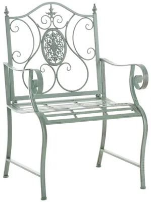Produktbild von CLP Gartenstuhl Punjab aus lackiertem Eisen mit Verzierungen im Jugendstil antik-grün, KI-generiertes Bild