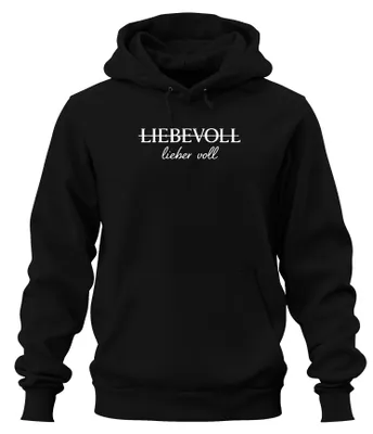 Produktbild von Liebevoll lieber voll Spruch Wortspiel Lustig Geschenk Hoodie Kapuzenpullover, Schwarz, XXL