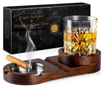 Imagen del producto de Cenicero de madera, desmontable, para cigarros y cigarrillos, con bandeja, apto para interiores y exteriores