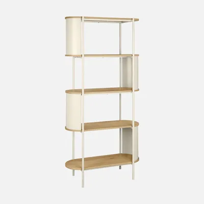 Produktbild von sweeek - Bücherregal aus gebogenem Metall mit Holzdekor, 5 Ebenen - Beige
