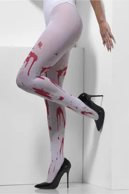 Produktbild von Weiße Strumpfhose mit roten Blutspritzer als Zubehör für dein Halloween Kostüm