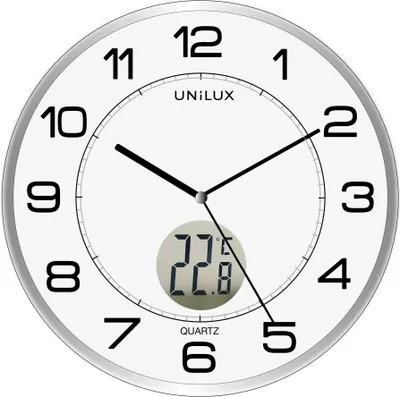 Obrázok produktu pre Unilux 400094592, Múr, Quartzové hodiny, Kolo, Kovová, Strieborná, Akrylonitrilbutadienstyren (ABS), Sklo