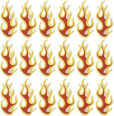Productafbeelding van 20Pcs Vuur Patches Iron On Bulk Oranje Rode Vlam Borduur Patch Mini Cartoon Blaze Voor Reparatie en Creatief Gebruik op Kleding, Tassen