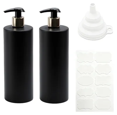 Immagine prodotto di Distributore di sapone in plastica, capacità 500 ml, colore nero, confezione da 2 pezzi, ideale per cucina e bagno