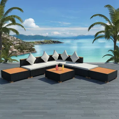 Produktbild von 8-tlg. Garten-Lounge-Set mit Auflagen Poly Rattan Schwarz , Gartenmöbel-Sets Design 2024