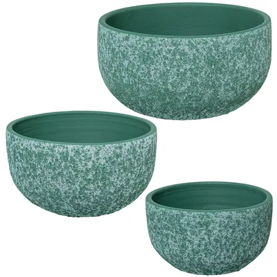 Image de Omgoods - Ensemble de 3 pots en céramique verte pour plantes, dimensions : 20 x 20 x 11,5 cm
