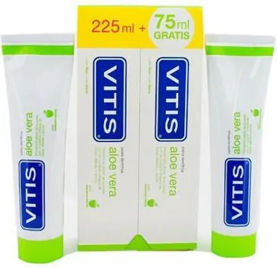 Imagen del producto de Pasta dental Vitis Duplo Aloe Vera, sabor a manzana, 2 x 150 ml, con 75 ml de regalo