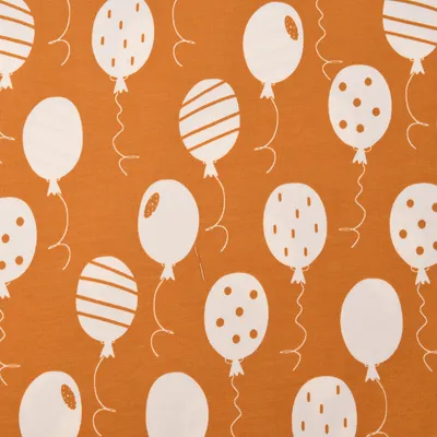 Produktbild von Baumwolljersey Stoff Meterware Luftballons ocker weiß 1,5m
