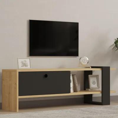 Image de Taurasi - Meuble TV, 120x25x37h cm Noir Anthracite, Une porte