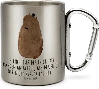 Produktbild von Mr. & Mrs. Panda Thermobecher Murmeltier - Transparent - Geschenk, Lustige Sprüche, Knigge, Respekt, Fröhlichkeit, Edelstahlbecher, Freundlichkeit, Edelstahl Trinkbecher