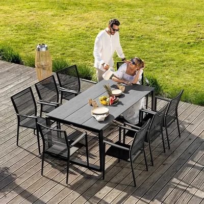 Produktbild von di volio Gartenmöbel PREZZA, langlebiges Gartenmöbel-Set für 8 Personen - Esstisch & 8 Stühle, Kunstholz & Aluminium, stapelbare und bequeme Stühle