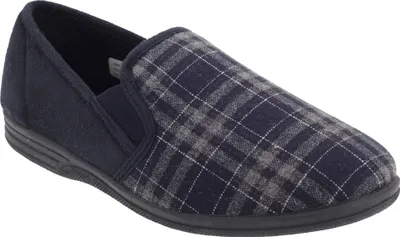 Produktbild von Zedzzz Herren Harley Hausschuhe / Pantoffeln mit Filz, kariert DF821 (43 EUR) (Marineblau kariert)