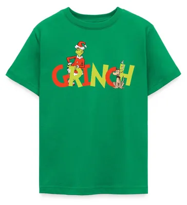 Produktbild von Spreadshirt Der Grinch Schriftzug Mit Grinch & Hund Max Teenager T-Shirt, 134/146 (9-11 Jahre), Kelly Green