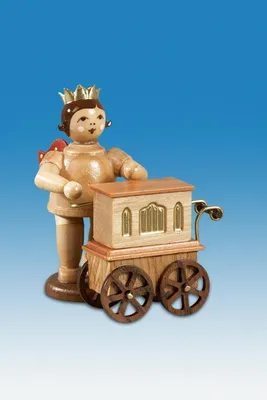 Produktbild von Holzfigur Musikengel mit Drehorgel ohne Krone Höhe 6,5cm NEU