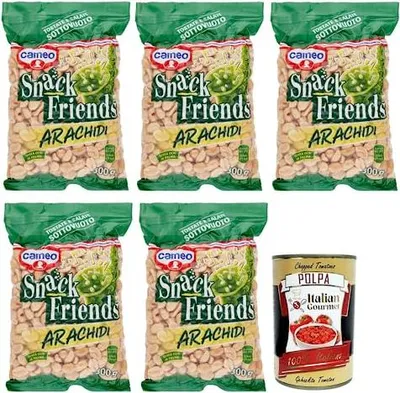 Produktbild von 5x Cameo Snack Friends Arachidi,Geröstete und Gesalzene Erdnüsse Vakuumverpackungen 300g + Italian Gourmet Polpa di Pomodoro 400g Dose