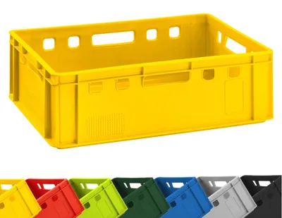Image de 1x BURI caisse à viande E2 jaune 60x40x20cm caisse de stockage, caisse à viande, caisse de boucherie Eurobox d'Allemagne alimentaire, robuste, empilable