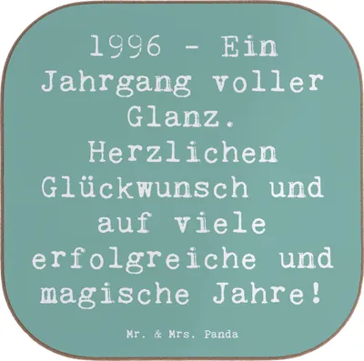 Produktbild von Mr. & Mrs. Panda Untersetzer für Gläser Spruch 1996 Geburtstag - Meeresbrise - Geschenk, liebevoll handgefertigt, Tischuntersetzer, Coaster, Geburtsjahr, Feierlichkeiten