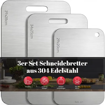 Productafbeelding van Snijplank set 3-delig, roestvrij staal 304, voor vlees, vaatwasmachinebestendig