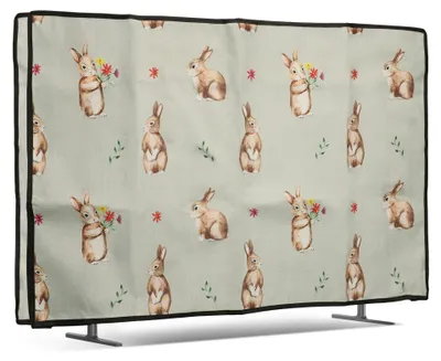 Produktbild von kwmobile Leinen Hülle kompatibel mit 49-50" TV - Schutzhülle Staubschutz Abdeckhaube für Fernseher - TV Cover Staubhaube Haube - Hasen und Blumen