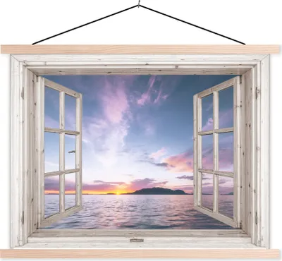 Produktbild von MuchoWow® Textilposter Aussicht - Insel - Meer 40x30 cm mit holzfarbenen Rahmen - Bilder
