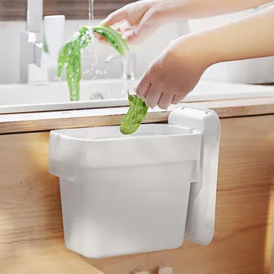 Productafbeelding van Afvalemmer 4 liter - Compostbak met deksel en haak voor kastdeur