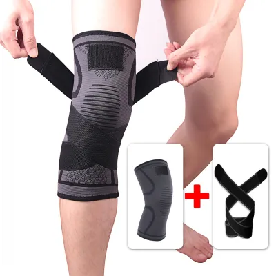 Immagine prodotto di 1 paio di ginocchiere sportive con cintura di sostegno elastica in nylon e protezione per la rotula in poliuretano per fitness e corsa XL Nero