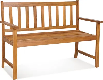 Zdjęcie produktu dla Ławka ogrodowa dla 2 osób, drewniana ławka z ergonomicznym oparciem, podłokietnikami i odporną na warunki atmosferyczne ramą z drewna akacjowego, siedzisko, nośność: 360 kg