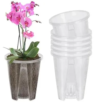 Zdjęcie produktu dla Doniczka przezroczysta na orchidee plastikowa zestaw 6 sztuk 12 cm