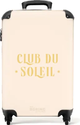 Produktbild von NoBoringSuitcases.com® Koffer Handgepäck Trolley Rollkoffer Kleine Reisekoffer mit 4 Rollen - Das Zitat "club du soleil" in Pastellfarben - Cabin Size < 55x40x23 cm & 55x40x20 cm - Fotokoffer - Kabinenkoffer - BoardgepäckHandgepäck Koffer 55x35x20 cm, 36L,