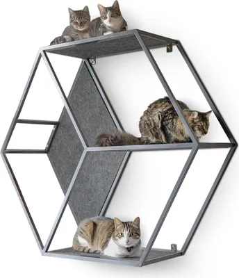 Produktbild von Katzenmöbel HexaCat · Wandregal/Kletterwand aus Metall mit Filzflächen · grau · 120 x 104 x 35 cm
