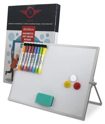 Immagine prodotto di Omgoods - Lavagna bianca A3 con supporto, 40x30 cm - Magnetica e con superficie su entrambi i lati, ideale per la casa, la scuola e l'ufficio
