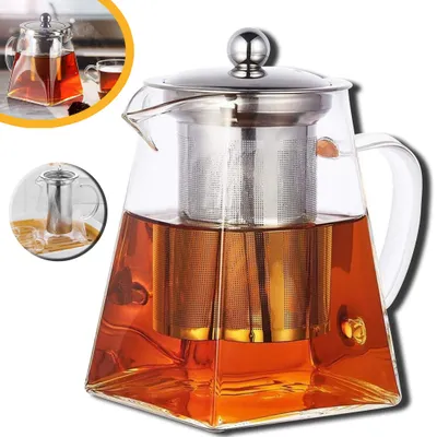 Produktbild von Teekanne Glas mit Siebeinsatz, Kleine Teekanne aus Glas, Teebereiter für Losen Tee, Edelstahleinsatz, Hitzebeständig