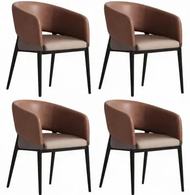Produktbild von Set aus 4 modernen Bürostühlen mit Leder und eleganten Metallbeinen