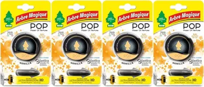 Immagine prodotto di Arbre Magique POP, Profumatore Auto Solido, Fragranza Vaniglia, Profumazione Dolce e Delicata, Durata Fino a 30 Giorni, Design Italiano, Confezione da 4 Pezzi